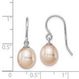 Sterling Silver Rhodium-plated 8-9mm Pink Teardrop Freshwater Cultured Pearl Dangle Earrings