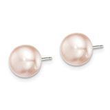 Sterling Silver Rhodium-plated 8-9mm Purple Button Freshwater Cultured Pearl Post Earrings