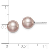 Sterling Silver Rhodium-plated 8-9mm Purple Round Freshwater Cultured Pearl Post Earring
