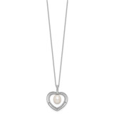 Sterling Silver Rhodium-plated 8-9mm Rice White Freshwater Cultured Pearl and CZ Open Heart 17 inch Necklace