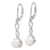 Sterling Silver Rhodium-plated 8-9mm White Button Freshwater Cultured Pearl 17 inch Necklace and Leverback Dangle Earrings Set