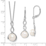 Sterling Silver Rhodium-plated 8-9mm White Button Freshwater Cultured Pearl 17 inch Necklace and Leverback Dangle Earrings Set