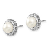 Sterling Silver Rhodium-plated 8-9mm White Button Freshwater Cultured Pearl and CZ 17 inch Necklace and Post Earrings Set - QH-27A6E7B9-1162