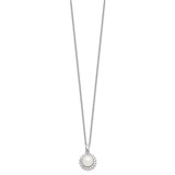 Sterling Silver Rhodium-plated 8-9mm White Button Freshwater Cultured Pearl and CZ 17 inch Necklace and Post Earrings Set - QH-27A6E7B9-1162