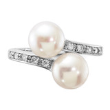 Sterling Silver Rhodium-plated 8-9mm White Button Freshwater Cultured Pearl and CZ Bypass Ring - QR-0D83A278-4457