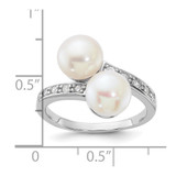 Sterling Silver Rhodium-plated 8-9mm White Button Freshwater Cultured Pearl and CZ Bypass Ring - QR-0D83A278-4457