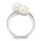 Sterling Silver Rhodium-plated 8-9mm White Button Freshwater Cultured Pearl and CZ Bypass Ring - QR-41BF4A0E-4194