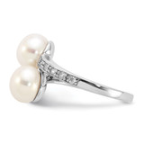 Sterling Silver Rhodium-plated 8-9mm White Button Freshwater Cultured Pearl and CZ Bypass Ring - QR-41BF4A0E-4194