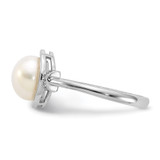 Sterling Silver Rhodium-plated 8-9mm White Button Freshwater Cultured Pearl and CZ Circle Ring - QR-E456EA3D-6785