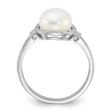 Sterling Silver Rhodium-plated 8-9mm White Button Freshwater Cultured Pearl and CZ Circle Ring - QR-EEA4CB8F-3318