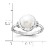 Sterling Silver Rhodium-plated 8-9mm White Button Freshwater Cultured Pearl and CZ Circle Ring - QR-EEA4CB8F-3318