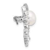 Sterling Silver Rhodium-plated 8-9mm White Button Freshwater Cultured Pearl and CZ Heart Pin