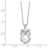 Sterling Silver Rhodium-plated 8-9mm White Button Freshwater Cultured Pearl and CZ Owl 17 inch Necklace