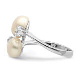 Sterling Silver Rhodium-plated 8-9mm White Button Freshwater Cultured Pearl and CZ Ring - QR-031D0F26-3876