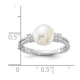 Sterling Silver Rhodium-plated 8-9mm White Button Freshwater Cultured Pearl and CZ Ring - QR-49E9A925-5800
