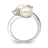 Sterling Silver Rhodium-plated 8-9mm White Button Freshwater Cultured Pearl and CZ Ring - QR-60151800-6880