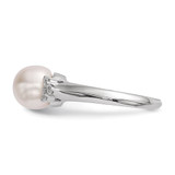 Sterling Silver Rhodium-plated 8-9mm White Button Freshwater Cultured Pearl and CZ Ring - QR-6EFAFAFE-8166