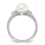Sterling Silver Rhodium-plated 8-9mm White Button Freshwater Cultured Pearl and CZ Ring - QR-75FC1404-6753