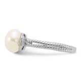 Sterling Silver Rhodium-plated 8-9mm White Button Freshwater Cultured Pearl and CZ Ring - QR-75FC1404-6753