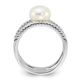 Sterling Silver Rhodium-plated 8-9mm White Freshwater Cultured Pearl and CZ Ring - QR-FB198C01-9500