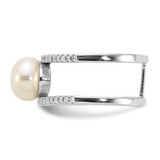 Sterling Silver Rhodium-plated 8-9mm White Freshwater Cultured Pearl and CZ Ring - QR-FB198C01-9500