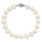 Sterling Silver Rhodium-plated 8-9mm White Near Round Freshwater Cultured Pearl 8.25 inch Bracelet