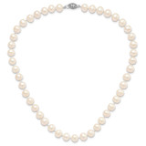 Sterling Silver Rhodium-plated 8-9mm White Near-Round Freshwater Cultured Pearl 28 inch Necklace
