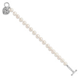 Sterling Silver Rhodium-plated 8-9mm White Near-Round Freshwater Cultured Pearl Heart Toggle 7.5 inch Bracelet - QH-FA4B2543-1872