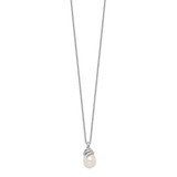 Sterling Silver Rhodium-plated 8-9mm White Teardrop Freshwater Cultured Pearl 17 inch Necklace - QH-FCEB1A7E-2747