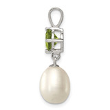 Sterling Silver Rhodium-plated 8-9mm White Teardrop Freshwater Cultured Pearl and .90PE Peridot Pendant