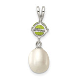 Sterling Silver Rhodium-plated 8-9mm White Teardrop Freshwater Cultured Pearl and .90PE Peridot Pendant