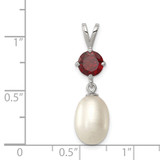 Sterling Silver Rhodium-plated 8-9mm White Teardrop Freshwater Cultured Pearl and 1.00GA Garnet Pendant