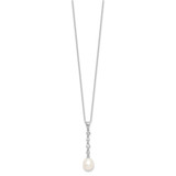Sterling Silver Rhodium-plated 8-9mm White Teardrop Freshwater Cultured Pearl and CZ 17 inch Necklace and Post Dangle Earrings Set - QH-A99AE922-2836