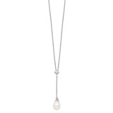 Sterling Silver Rhodium-plated 8-9mm White Teardrop Freshwater Cultured Pearl and CZ Drop 18 inch Necklace