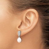 Sterling Silver Rhodium-plated 8-9mm White Teardrop Freshwater Cultured Pearl and CZ Post Dangle Earrings - QE-1D9FA663-1619