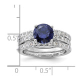 Sterling Silver Rhodium-plated 8mm Blue CZ Engagement Ring and White CZ Wedding Band Set - QR-B696F6F3-5137