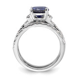 Sterling Silver Rhodium-plated 8mm Blue CZ Engagement Ring and White CZ Wedding Band Set - QR-C221674E-4322