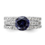 Sterling Silver Rhodium-plated 8mm Blue CZ Engagement Ring and White CZ Wedding Band Set - QR-C221674E-4322