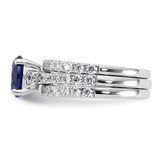 Sterling Silver Rhodium-plated 8mm Blue CZ Engagement Ring and White CZ Wedding Band Set - QR-C4275524-3893