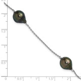 Sterling Silver Rhodium-plated 9-10mm Baroque Black Tahitian Saltwater Cultured Pearl 3-Station 7.5 inch Bracelet