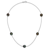 Sterling Silver Rhodium-plated 9-10mm Baroque Black Tahitian Saltwater Cultured Pearl 5-Station 18 inch Necklace