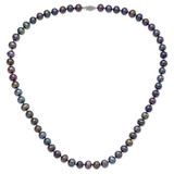 Sterling Silver Rhodium-plated 9-10mm Black Near-Round Freshwater Cultured Pearl 24 inch Necklace