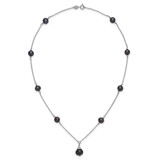 Sterling Silver Rhodium-plated 9-10mm Black Semi-Round Freshwater Cultured Pearl 18 inch Necklace and Dangle Earrings Set