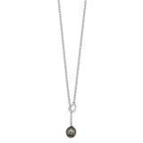 Sterling Silver Rhodium-plated 9-10mm Black Teardrop Tahitian Saltwater Cultured Pearl Slide 19.5 inch Necklace