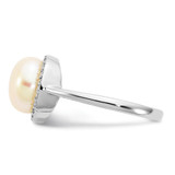 Sterling Silver Rhodium-plated 9-10mm Button White Freshwater Cultured Pearl and CZ Ring - QR-FC8E7BAB-1658