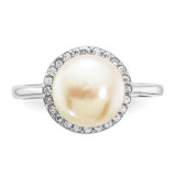 Sterling Silver Rhodium-plated 9-10mm Button White Freshwater Cultured Pearl and CZ Ring - QR-FC8E7BAB-1658