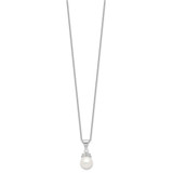 Sterling Silver Rhodium-plated 9-10mm White Button Freshwater Cultured Pearl and CZ 17 inch and Post Earrings Set