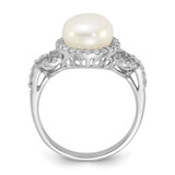 Sterling Silver Rhodium-plated 9-10mm White Button Freshwater Cultured Pearl and CZ Ring - QR-982DC112-2262