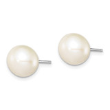 Sterling Silver Rhodium-plated 9-10mm White Button Freshwater Cultured Pearl Post Earrings