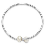 Sterling Silver Rhodium-plated 9-10mm White Freshwater Cultured Pearl Flexible Cuff Bangle